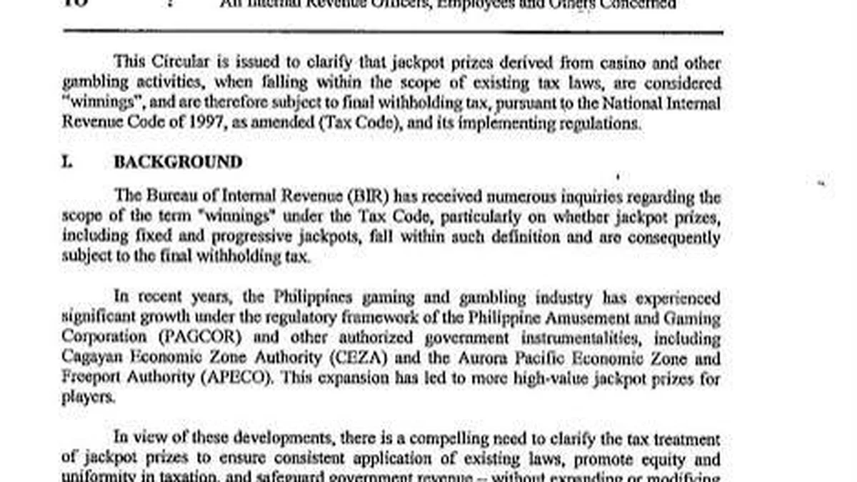 BIR clarifies tax on casino jackpot prizes - YamanPlus Philippines