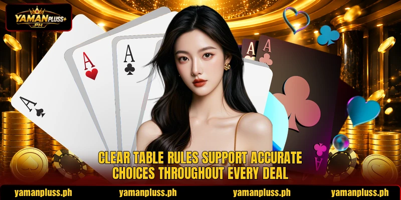Clear table rules support accurate choices throughout every deal Clear table rules support accurate choices throughout every deal